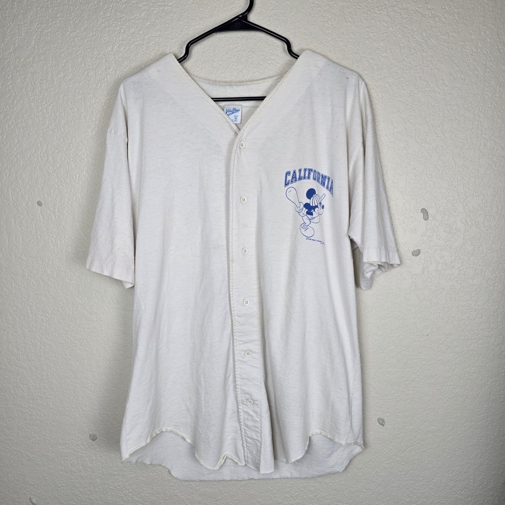 Vintage Velva Sheen Disney Mickey Mouse Baseball Jersey Shirt California White